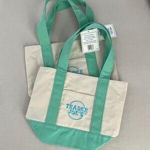 Trader Joe’s Mini Pastel Canvas Tote Bag Green Set of 2.